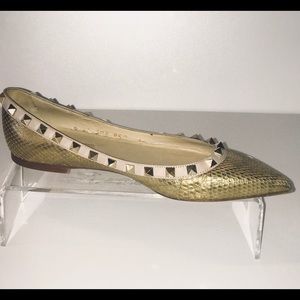 Valentino Rock Stud Metallic Gold Snake Skin Flats